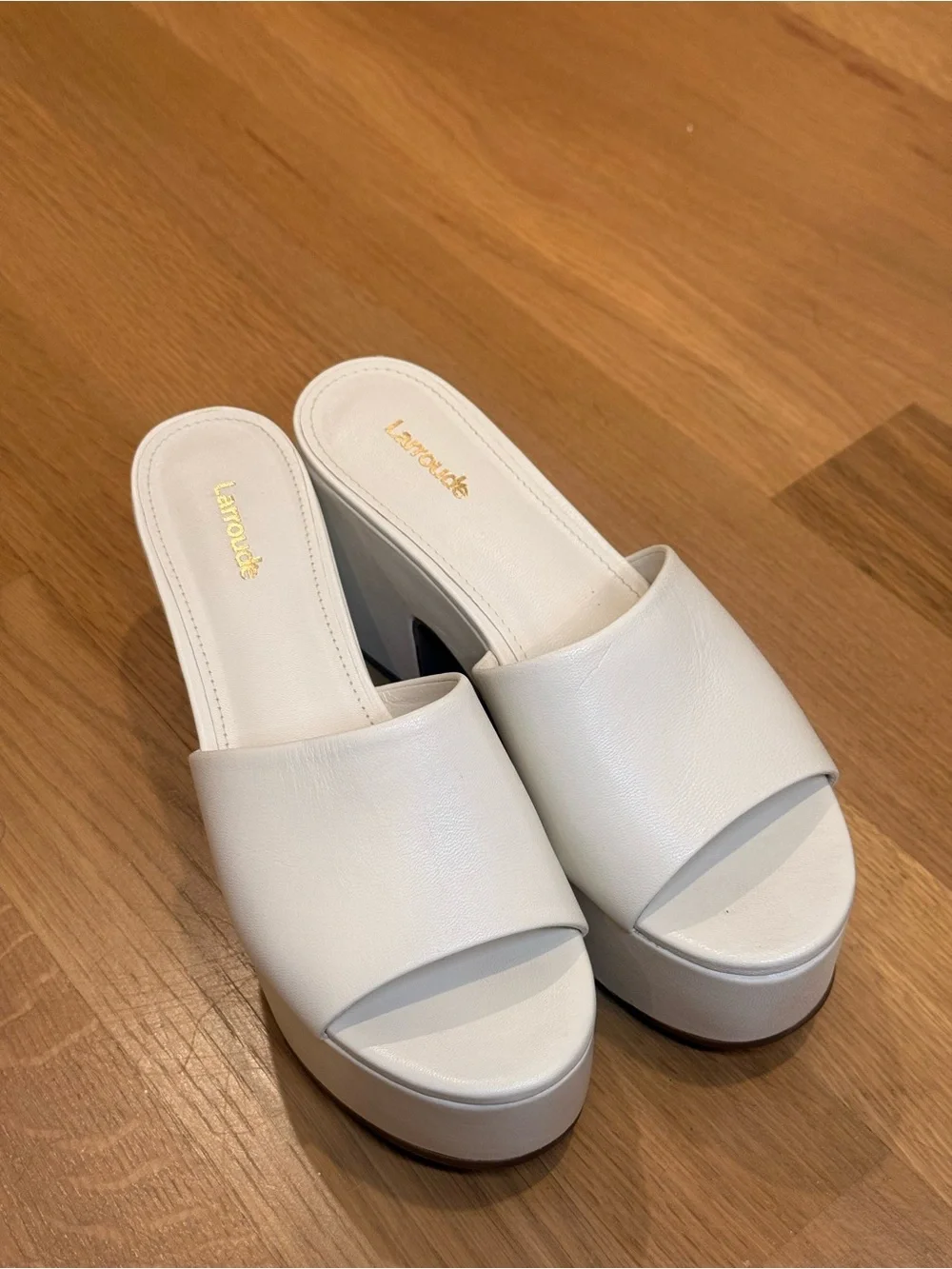 Larroude White Platform Slide Mules